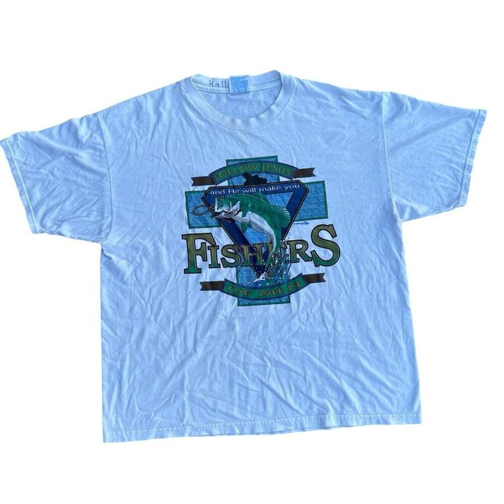 Hanes Men's White and Blue T-shirt